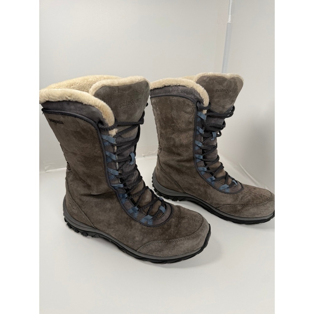 Patagonia Boots Womens 8 Grey Lugano Lace High Waterproof PrimaLoft Winter Suede